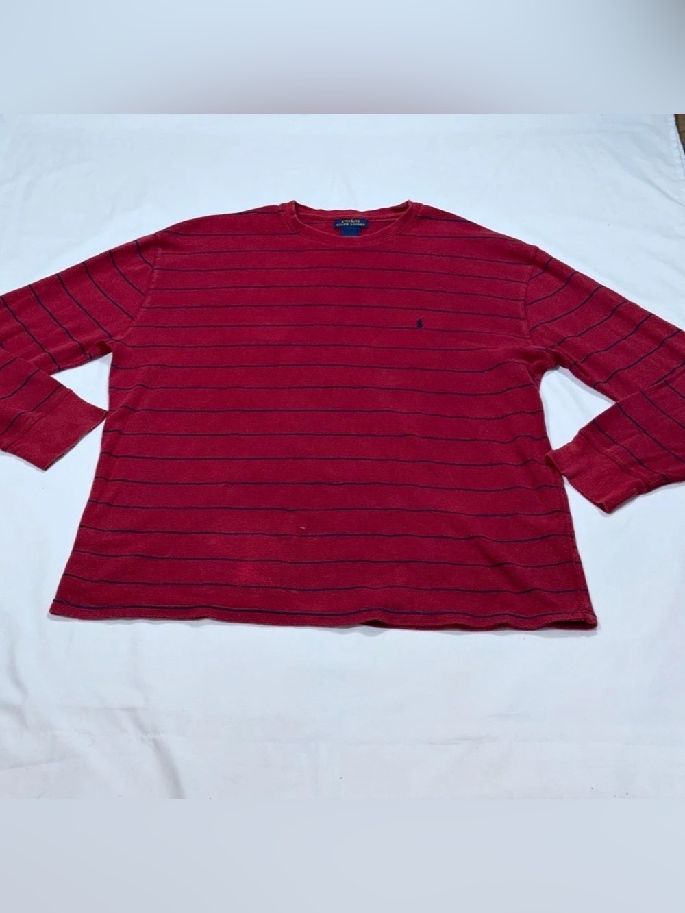 Polo Ralph Lauren Men’s 3X Red Navy Stripe Long Sleeve Cotton Tee B75